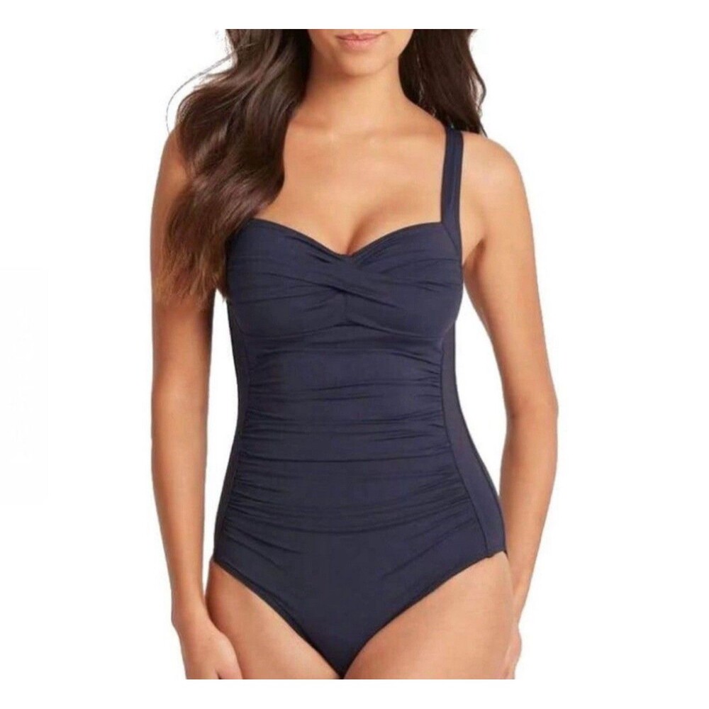 Sea Level Swim Twist Front Multifit One Piece Swimsuit In Navy Sz 16 New